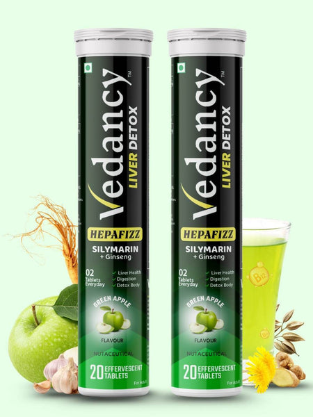 Vedancy HepaFizz – Herbal Liver Wellness Effervescent Tablets | Milk Thistle (Silymarin 250 mg), Vitamin B9 & B12 + 6 Ayurvedic Herbs