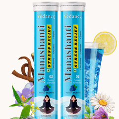 Vedancy Manashanti – Herbal Stress Support Effervescent Tablets | Blueberry Flavor | Non-Drowsy | Plant-Based & Organic | 20 Tabs