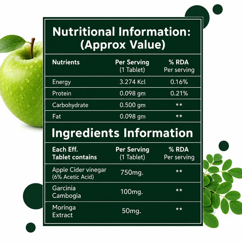 Apple Cider Vinegar with Mother 6% Acetic Acid and Moringa leaf extract for fat oxidation