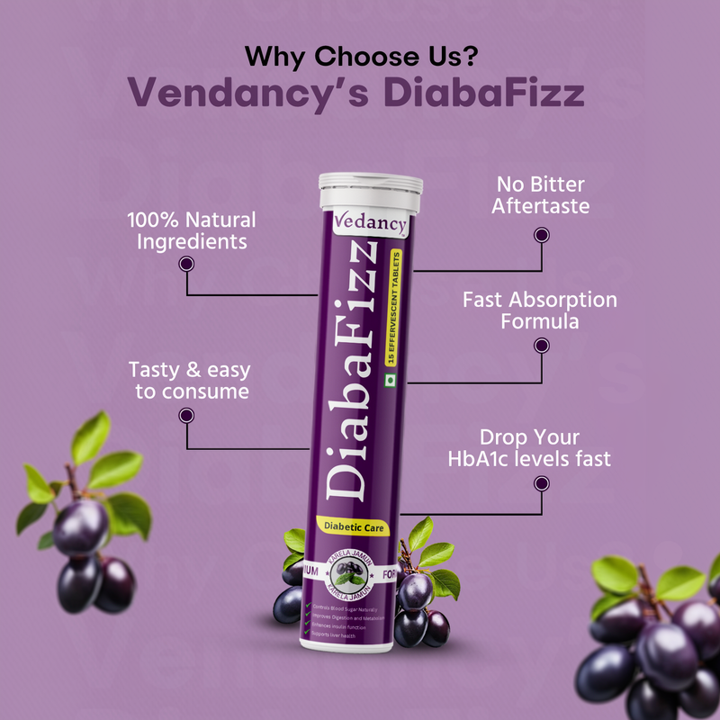Diabafizz – Herbal Blood Sugar Wellness Effervescent Tablets | Jamun, Karela & 9 Ayurvedic Herbs | Sugar-Free, Vegan, Non-GMO | 15 Tabs