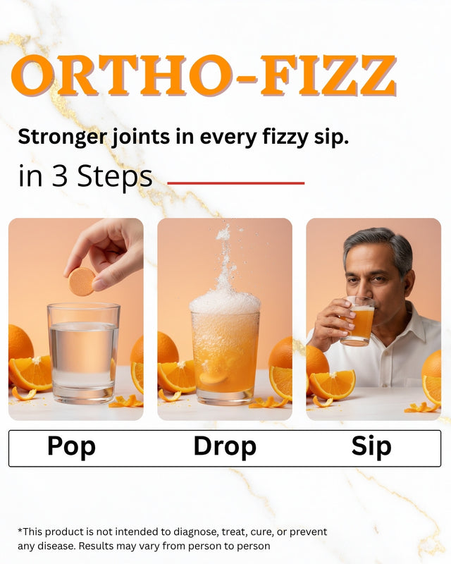 Vedancy OrthoFizz Effervescent Tablets for Joint Pain Relief | Glucosamine 750mg, Chondroitin, Vitamin D3, Veg Collagen, Boswellia & Turmeric Extract | Strengthens Bones, Improves Mobility & Flexibility | Orange Flavor | Sugar-Free