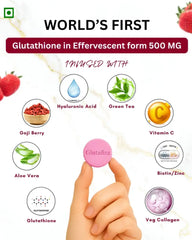 Vedancy GlutaFizz Effervescent Tablets with Opitac™ Japanese Glutathione 500mg, Vitamin C, Hyaluronic Acid, Biotin & Veg Collagen