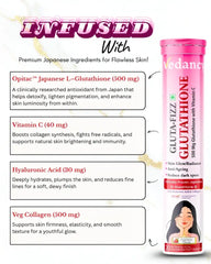 Vedancy GlutaFizz Effervescent Tablets with Opitac™ Japanese Glutathione 500mg, Vitamin C, Hyaluronic Acid, Biotin & Veg Collagen