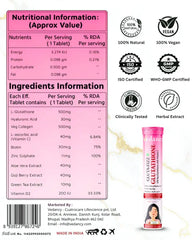 Vedancy GlutaFizz Effervescent Tablets with Opitac™ Japanese Glutathione 500mg, Vitamin C, Hyaluronic Acid, Biotin & Veg Collagen