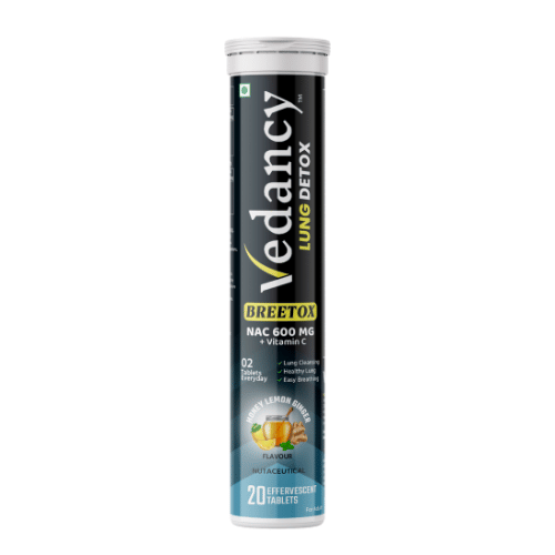 Vedancy Breetox – Herbal Lung Wellness Effervescent Tablets | Honey Lemon Ginger Flavor | With NAC, Vitamin C & Ayurvedic Herbs