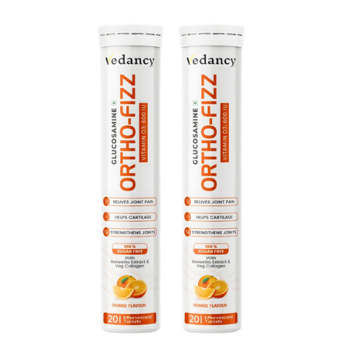 Vedancy OrthoFizz Effervescent Tablets for Joint Pain Relief | Glucosamine 750mg, Chondroitin, Vitamin D3, Veg Collagen, Boswellia & Turmeric Extract | Strengthens Bones, Improves Mobility & Flexibility | Orange Flavor | Sugar-Free