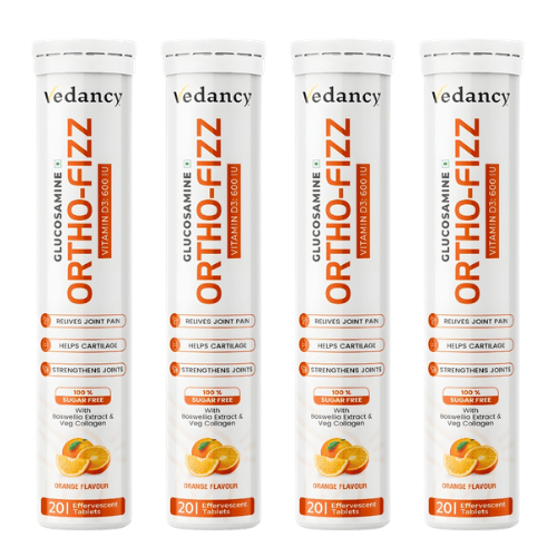 Vedancy OrthoFizz Effervescent Tablets for Joint Pain Relief | Glucosamine 750mg, Chondroitin, Vitamin D3, Veg Collagen, Boswellia & Turmeric Extract | Strengthens Bones, Improves Mobility & Flexibility | Orange Flavor | Sugar-Free