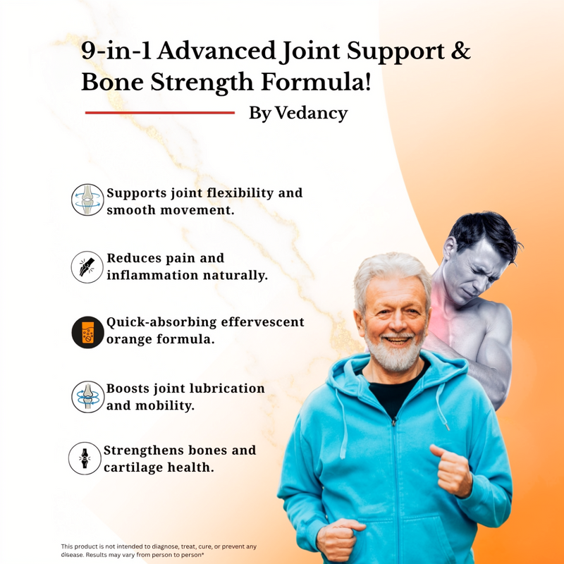 Vedancy OrthoFizz - Effervescent Tablets for Joint Pain Relief | Glucosamine 750mg, Chondroitin, Vitamin D3, Veg Collagen, Boswellia & Turmeric Extract | Strengthens Bones, Improves Mobility & Flexibility | Orange Flavor | Sugar-Free