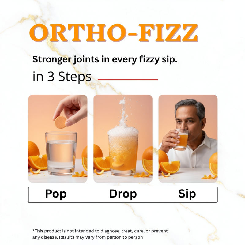 Vedancy OrthoFizz - Effervescent Tablets for Joint Pain Relief | Glucosamine 750mg, Chondroitin, Vitamin D3, Veg Collagen, Boswellia & Turmeric Extract | Strengthens Bones, Improves Mobility & Flexibility | Orange Flavor | Sugar-Free