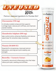 Vedancy OrthoFizz - Effervescent Tablets for Joint Pain Relief | Glucosamine 750mg, Chondroitin, Vitamin D3, Veg Collagen, Boswellia & Turmeric Extract | Strengthens Bones, Improves Mobility & Flexibility | Orange Flavor | Sugar-Free