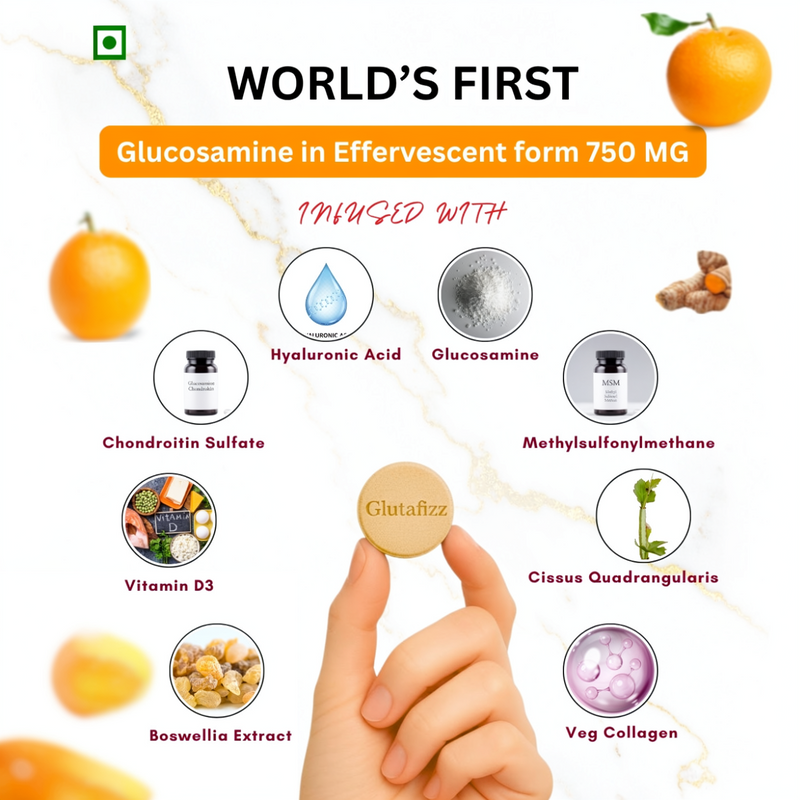 Vedancy OrthoFizz - Effervescent Tablets for Joint Pain Relief | Glucosamine 750mg, Chondroitin, Vitamin D3, Veg Collagen, Boswellia & Turmeric Extract | Strengthens Bones, Improves Mobility & Flexibility | Orange Flavor | Sugar-Free