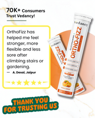 Vedancy OrthoFizz - Effervescent Tablets for Joint Pain Relief | Glucosamine 750mg, Chondroitin, Vitamin D3, Veg Collagen, Boswellia & Turmeric Extract | Strengthens Bones, Improves Mobility & Flexibility | Orange Flavor | Sugar-Free