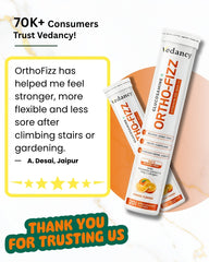 Vedancy OrthoFizz Effervescent Tablets for Joint Pain Relief | Glucosamine 750mg, Chondroitin, Vitamin D3, Veg Collagen, Boswellia & Turmeric Extract | Strengthens Bones, Improves Mobility & Flexibility | Orange Flavor | Sugar-Free