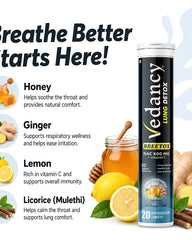 Vedancy Breetox – Herbal Lung Wellness Effervescent Tablets | Honey Lemon Ginger Flavor | With NAC, Vitamin C & Ayurvedic Herbs
