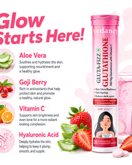 Vedancy GlutaFizz Effervescent Tablets with Opitac™ Japanese Glutathione 500mg, Vitamin C, Hyaluronic Acid, Biotin & Veg Collagen