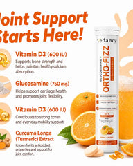 Vedancy OrthoFizz - Effervescent Tablets for Joint Pain Relief | Glucosamine 750mg, Chondroitin, Vitamin D3, Veg Collagen, Boswellia & Turmeric Extract | Strengthens Bones, Improves Mobility & Flexibility | Orange Flavor | Sugar-Free
