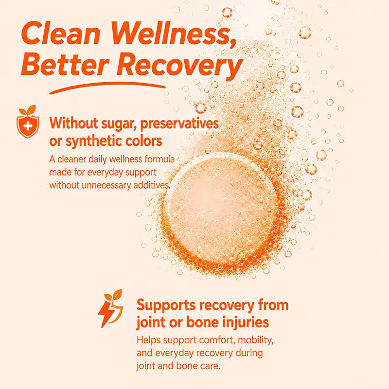 Vedancy OrthoFizz - Effervescent Tablets for Joint Pain Relief | Glucosamine 750mg, Chondroitin, Vitamin D3, Veg Collagen, Boswellia & Turmeric Extract | Strengthens Bones, Improves Mobility & Flexibility | Orange Flavor | Sugar-Free
