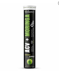 Vedancy ACV and Moringa effervescent tablets tube with crisp green apple fizzy drink