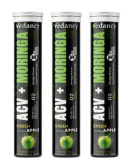 Vedancy ACV and Moringa effervescent tablets tube with crisp green apple fizzy drink