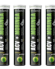 Vedancy ACV and Moringa effervescent tablets tube with crisp green apple fizzy drink