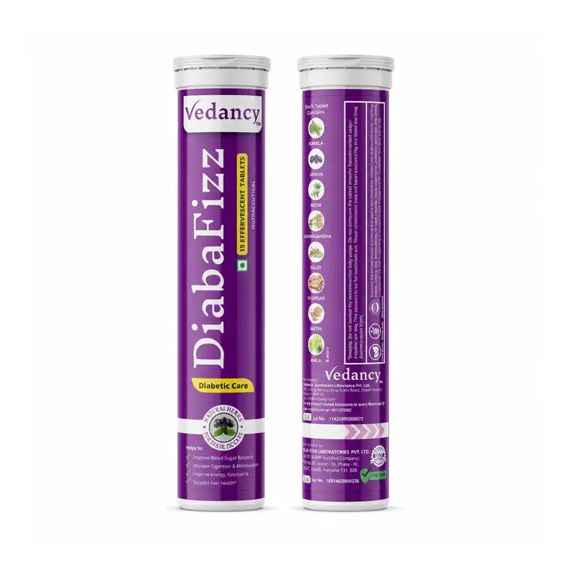 Vedancy Diabafizz sugar free herbal tablets tube with effervescent metabolic drink