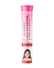 Vedancy GlutaFizz Japanese glutathione effervescent tablets tube with fizzing drink glass for glowing skin