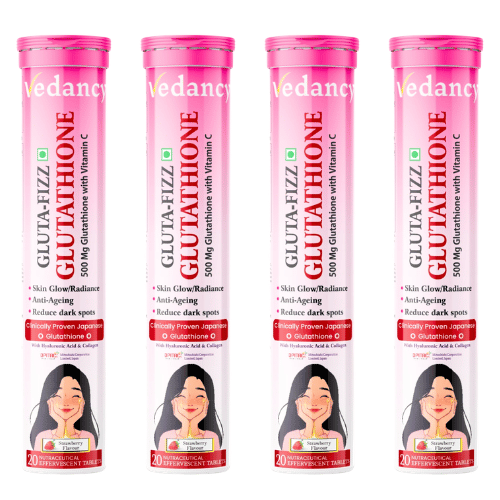 Vedancy GlutaFizz Japanese glutathione effervescent tablets tube with fizzing drink glass for glowing skin