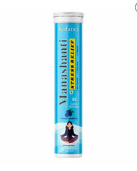 Vedancy Manashanti stress relief tablets tube with refreshing calming herbal drink