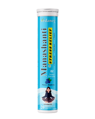 Vedancy Manashanti stress relief tablets tube with refreshing calming herbal drink