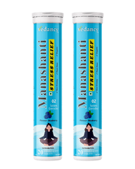 Vedancy Manashanti stress relief tablets tube with refreshing calming herbal drink
