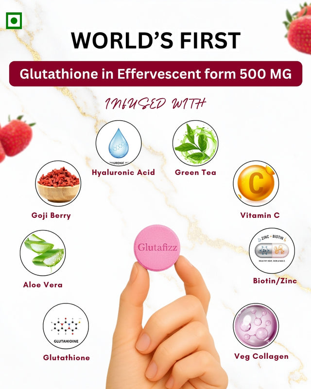 Vedancy GlutaFizz Effervescent Tablets with Opitac™ Japanese Glutathione 500mg, Vitamin C, Hyaluronic Acid, Biotin & Veg Collagen