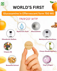Vedancy OrthoFizz Effervescent Tablets for Joint Pain Relief | Glucosamine 750mg, Chondroitin, Vitamin D3, Veg Collagen, Boswellia & Turmeric Extract | Strengthens Bones, Improves Mobility & Flexibility | Orange Flavor | Sugar-Free