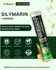 Vedancy HepaFizz – Herbal Liver Wellness Effervescent Tablets | Milk Thistle (Silymarin 250 mg), Vitamin B9 & B12 + 6 Ayurvedic Herbs