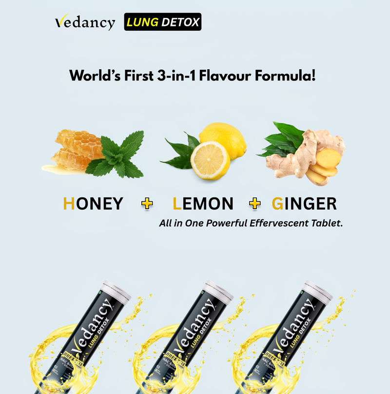 Vedancy Breetox – Herbal Lung Wellness Effervescent Tablets | Honey Lemon Ginger Flavor | With NAC, Vitamin C & Ayurvedic Herbs