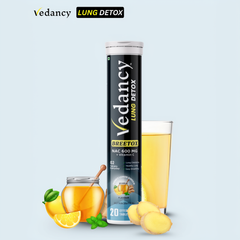 Vedancy Breetox – Herbal Lung Wellness Effervescent Tablets | Honey Lemon Ginger Flavor | With NAC, Vitamin C & Ayurvedic Herbs