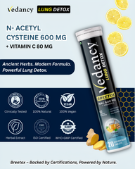 Vedancy Breetox – Herbal Lung Wellness Effervescent Tablets | Honey Lemon Ginger Flavor | With NAC, Vitamin C & Ayurvedic Herbs