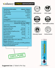 Vedancy Manashanti – Herbal Stress Support Effervescent Tablets | Blueberry Flavor | Non-Drowsy | Plant-Based & Organic | 20 Tabs