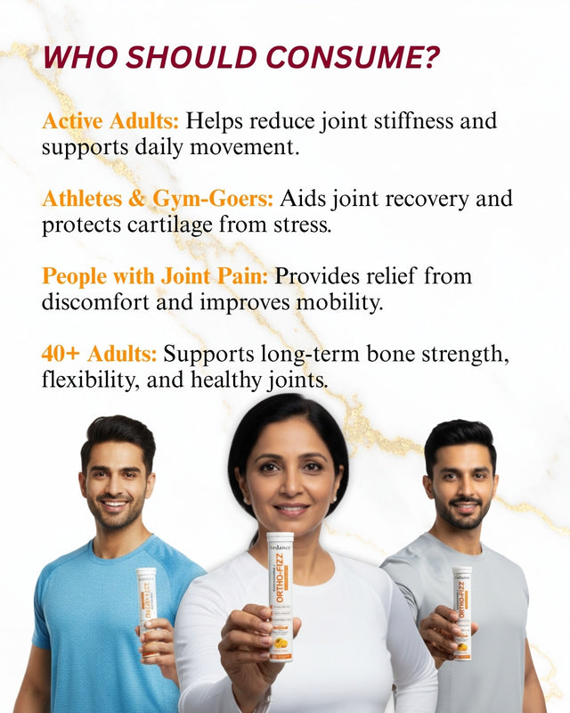 Vedancy OrthoFizz Effervescent Tablets for Joint Pain Relief | Glucosamine 750mg, Chondroitin, Vitamin D3, Veg Collagen, Boswellia & Turmeric Extract | Strengthens Bones, Improves Mobility & Flexibility | Orange Flavor | Sugar-Free