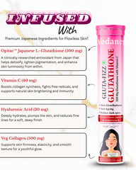 Vedancy GlutaFizz Effervescent Tablets with Opitac™ Japanese Glutathione 500mg, Vitamin C, Hyaluronic Acid, Biotin & Veg Collagen