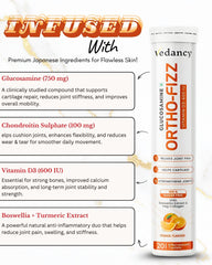 Vedancy OrthoFizz Effervescent Tablets for Joint Pain Relief | Glucosamine 750mg, Chondroitin, Vitamin D3, Veg Collagen, Boswellia & Turmeric Extract | Strengthens Bones, Improves Mobility & Flexibility | Orange Flavor | Sugar-Free
