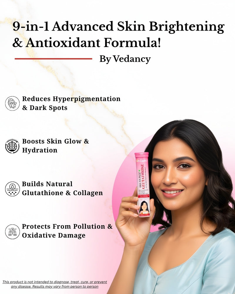 Vedancy GlutaFizz Effervescent Tablets with Opitac™ Japanese Glutathione 500mg, Vitamin C, Hyaluronic Acid, Biotin & Veg Collagen