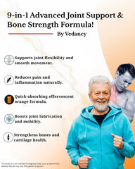 Vedancy OrthoFizz Effervescent Tablets for Joint Pain Relief | Glucosamine 750mg, Chondroitin, Vitamin D3, Veg Collagen, Boswellia & Turmeric Extract | Strengthens Bones, Improves Mobility & Flexibility | Orange Flavor | Sugar-Free